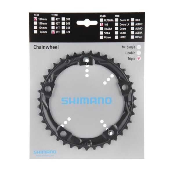 Shimano Kettenblatt für Kurbel 105 FC-5703 5-Arm, 3*10, 39 Zähne, schwarz