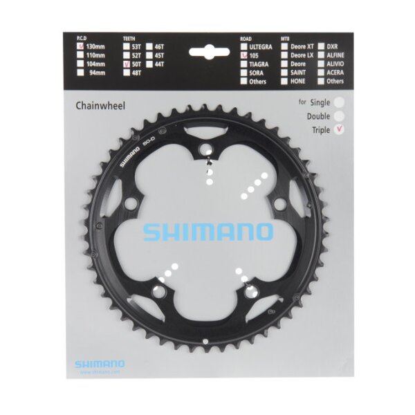 Shimano Kettenblatt für Kurbel 105 FC-5703 5-Arm, 3*10, 50 Zähne, schwarz