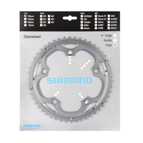 Shimano Kettenblatt für Kurbel 105 FC-5703 5-Arm, 3*10, 50 Zähne, silber