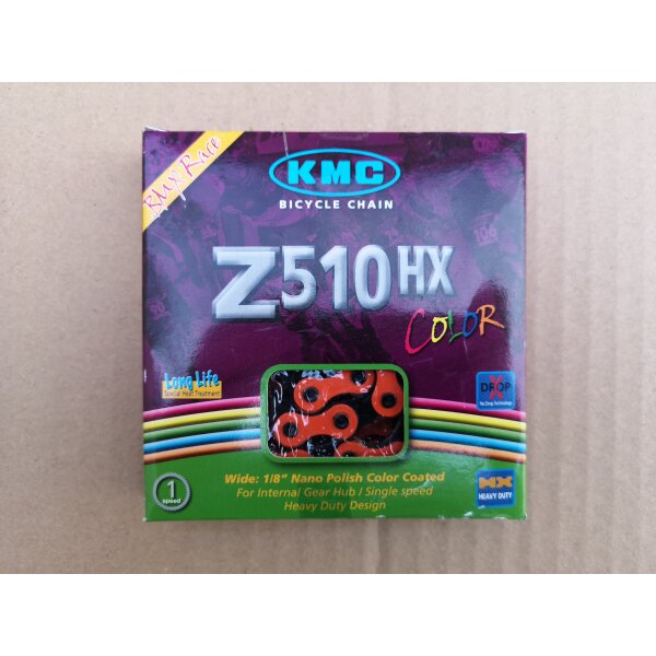 KMC Z510 HX Color Kette Single Speed/Nabenschaltung, 1/2*1/8 Zoll, 112 Glieder, orange