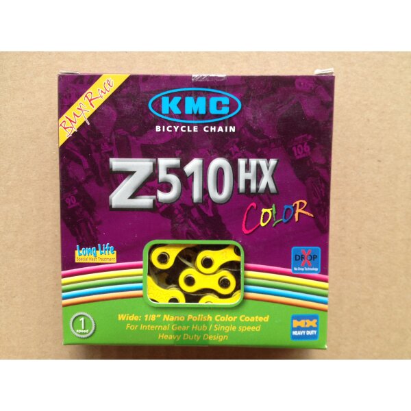 KMC Z510 HX Color Kette Single Speed/Nabenschaltung, 1/2*1/8 Zoll, 112 Glieder, gelb