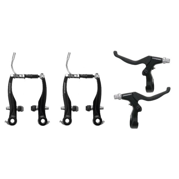 Promax Set V-Brake Felgenbremse mit Bremshebeln vorn und hinten, schwarz