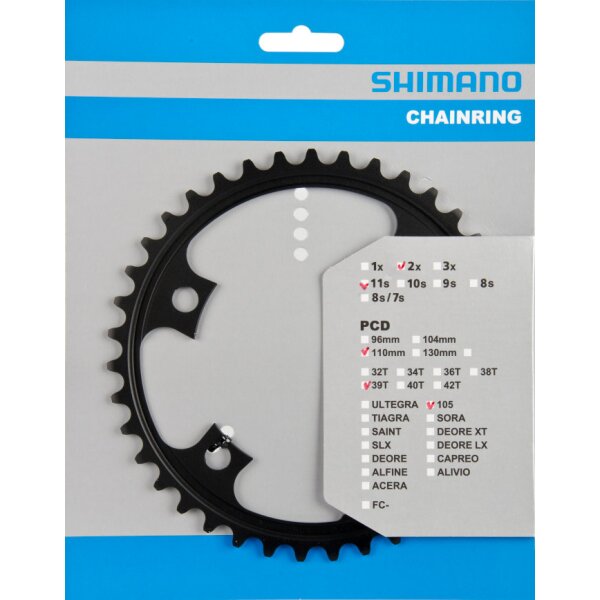 Shimano Kettenblatt für Kurbel 105 FC-5800 4-Arm, 11-fach, 39 Zähne, schwarz