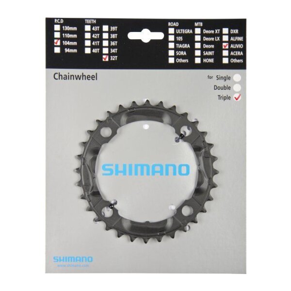 Shimano Kettenblatt für Kurbel Alivio FC-M430 4-Arm, 9-f., 32 Zähne, schwarz