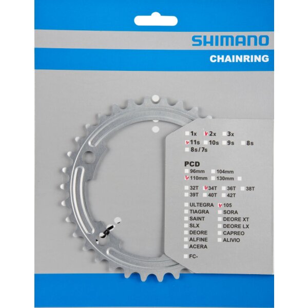 Shimano Kettenblatt für Kurbel 105 FC-5800 4-Arm, 11-fach, 34 Zähne, silber