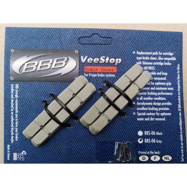 BBB Veestop Bremsbelag / Bremsgummi für V-Brake Felgenbremsen M70R2, 2 Paar NEU