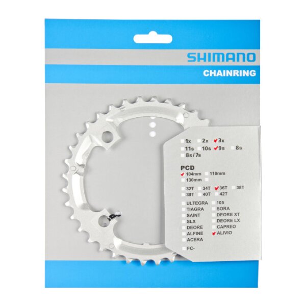 Shimano Kettenblatt für Kurbel Alivio FC-M431 4-Arm, 9-f., 36 Zähne, silber